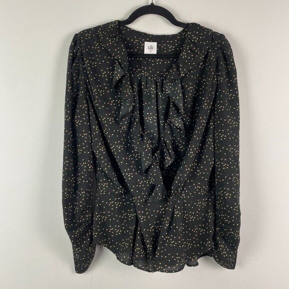 CABI Eros Blouse Black Heart Print Size Medium Ruffle #4154 - Picture 1 of 12